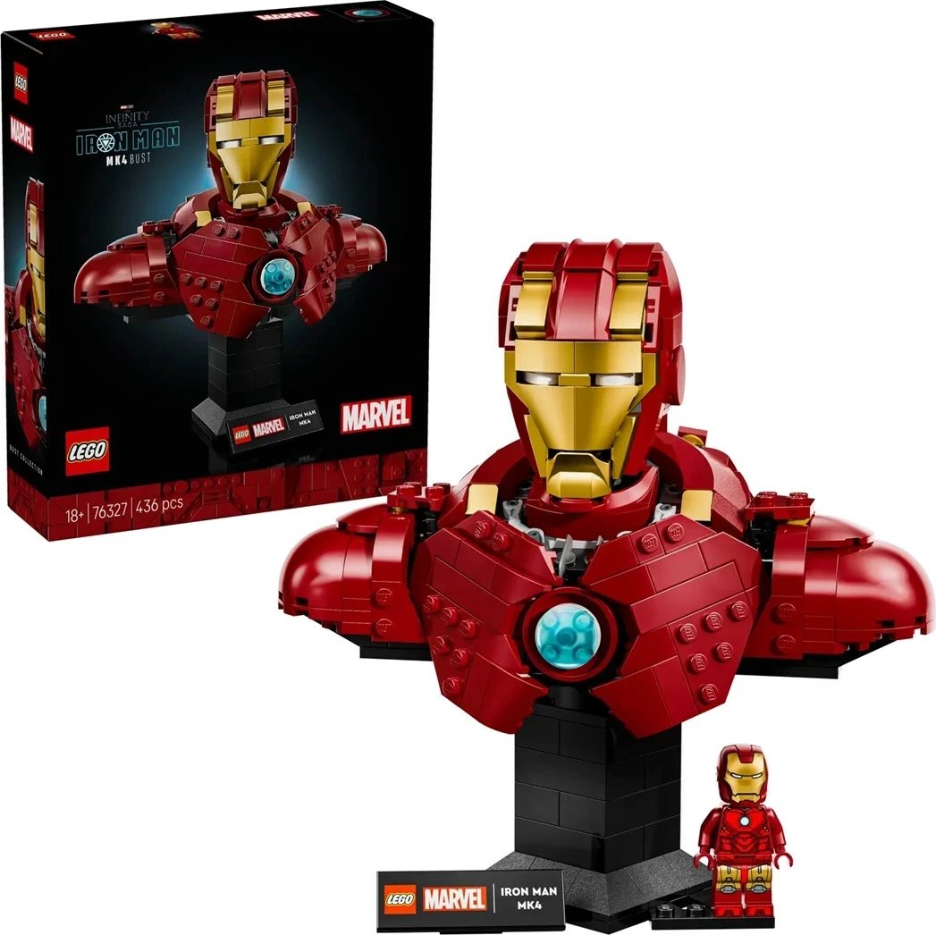 Set LEGO Marvel Iron Man MK4 Bust 76327, me minifigurë, për të rritur, Kuqe