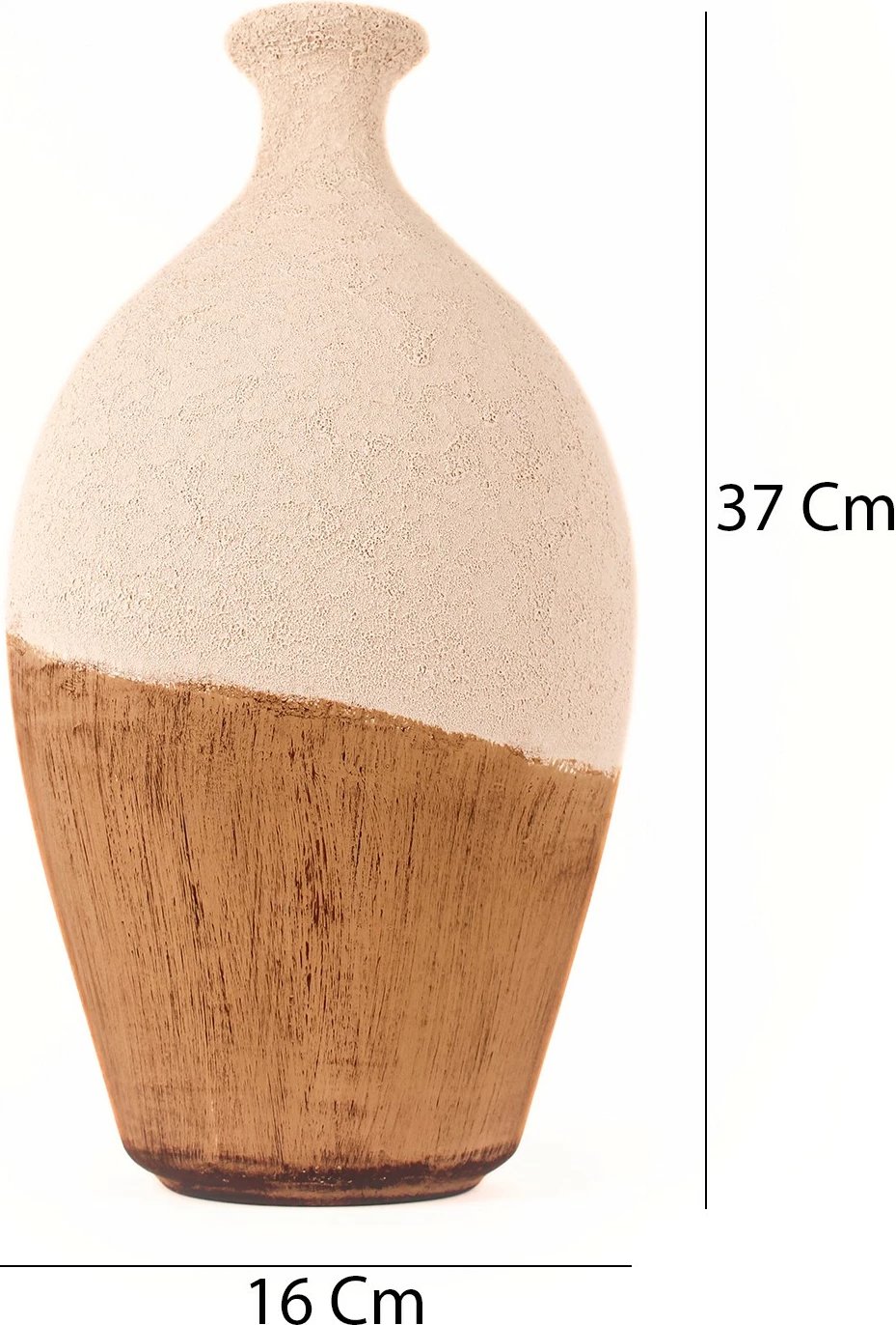 Vazo dekorative, e pikturuar me dorë, ngjyrë ecru, Evila Originals, BK006, 16x37cm