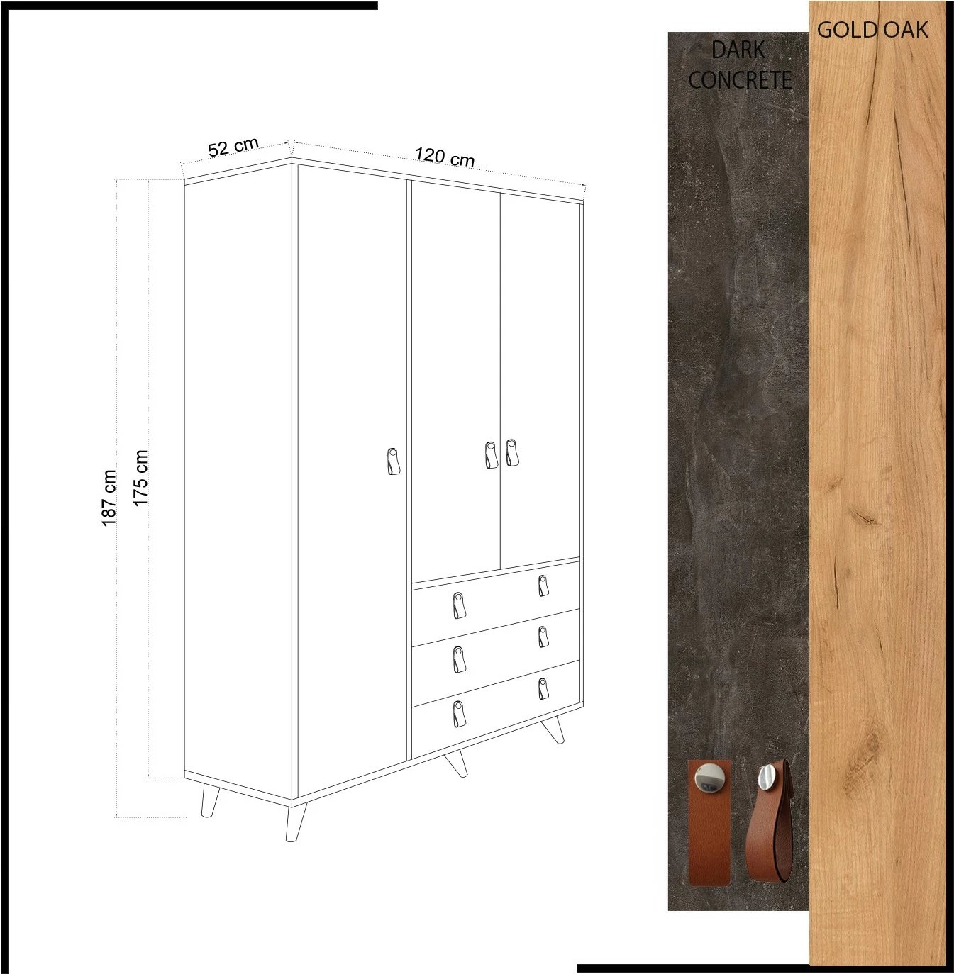 Dollap Hanah Home, Chunky, ngjyrë lis dhe gri e errët, 120x187x52cm