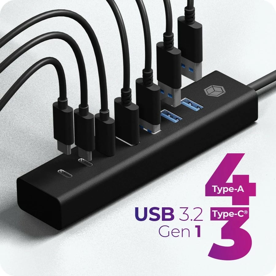 Hub USB IcyBox IB-HUB1737-C3, 7 porta, USB 3.2 Gen 1, 3x USB Type-C, 4x USB Type-A, Zi
