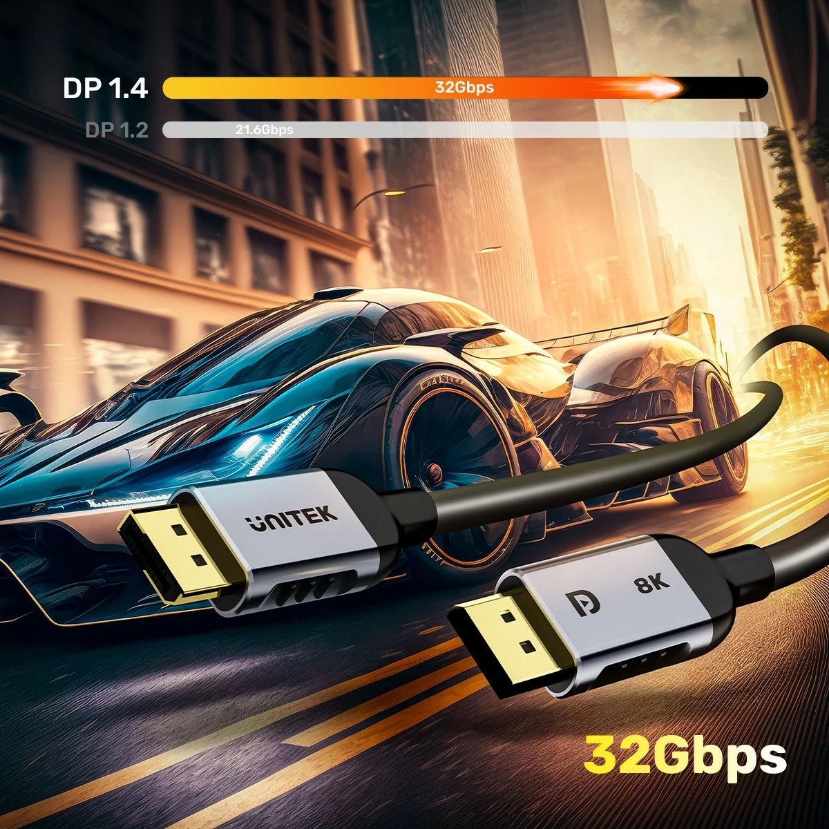 Kabel DisplayPort Unitek 1.4 8k 60hz, 4k 240hz, 1m, ngjyrë zi-argjendtë