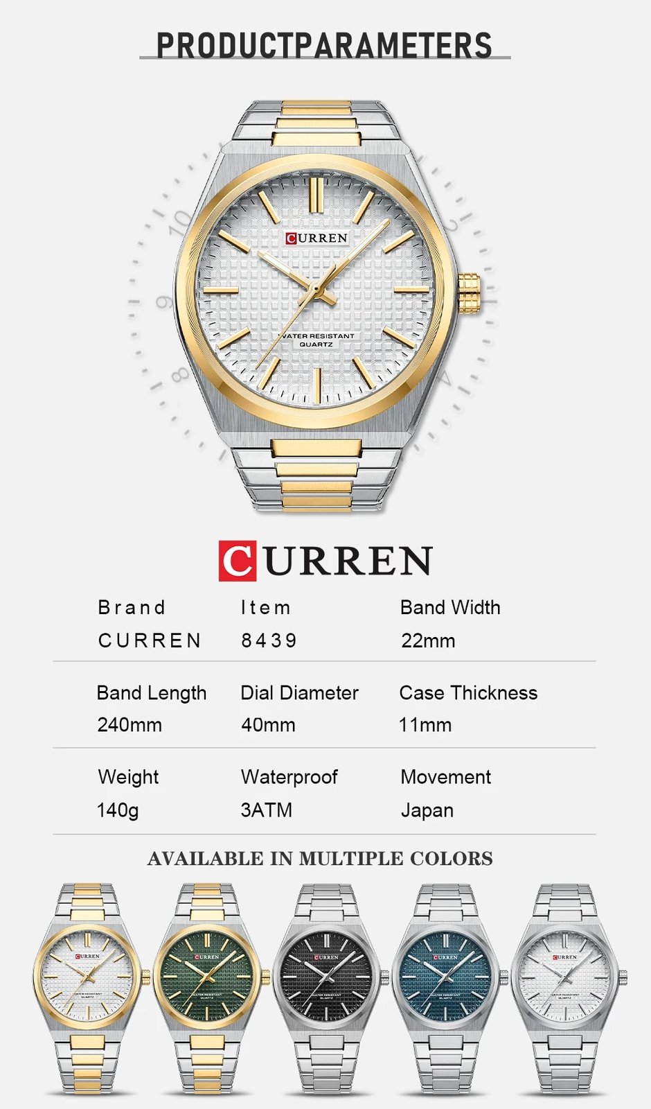 Orë dore për meshkuj Curren 8439, argjend/ari