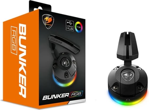 Mbajtës kufjesh Cougar Gaming 3MBSRXXB.0001, universal, RGB, me USB hub, i zi