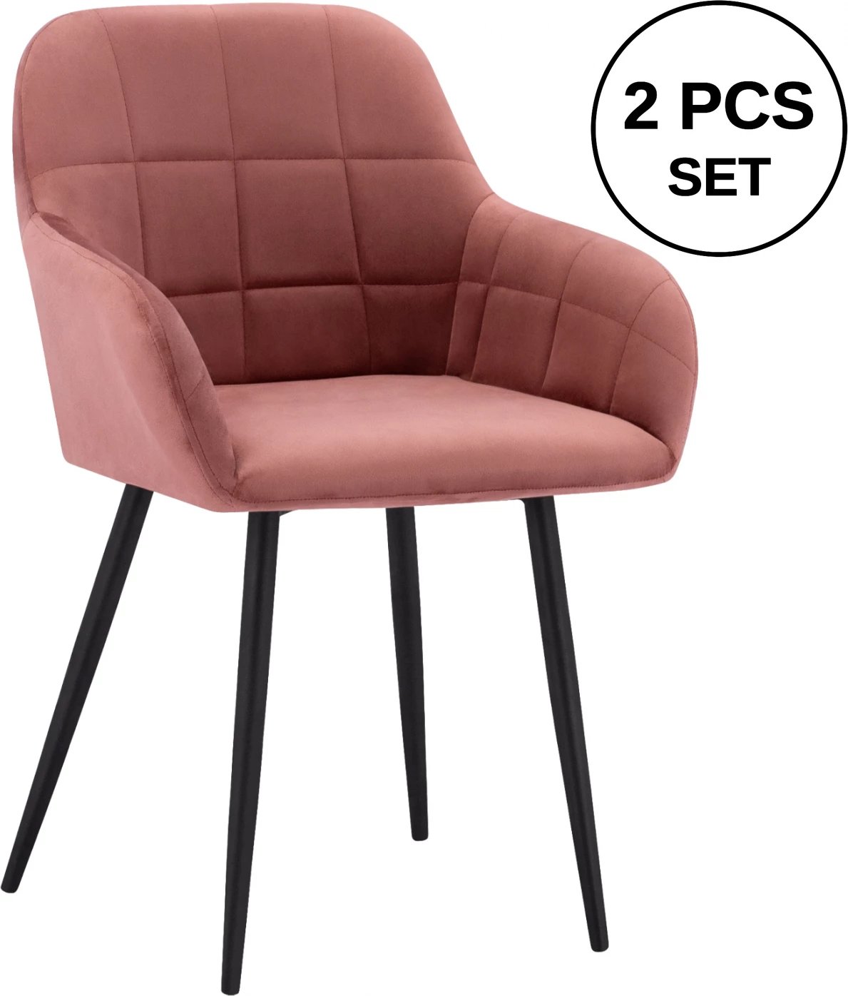 Karrige me krahë, kadife rozë e zbehtë, kornizë metalike e zezë, FH8724.02, 57x61x84 cm, set prej 2 copë