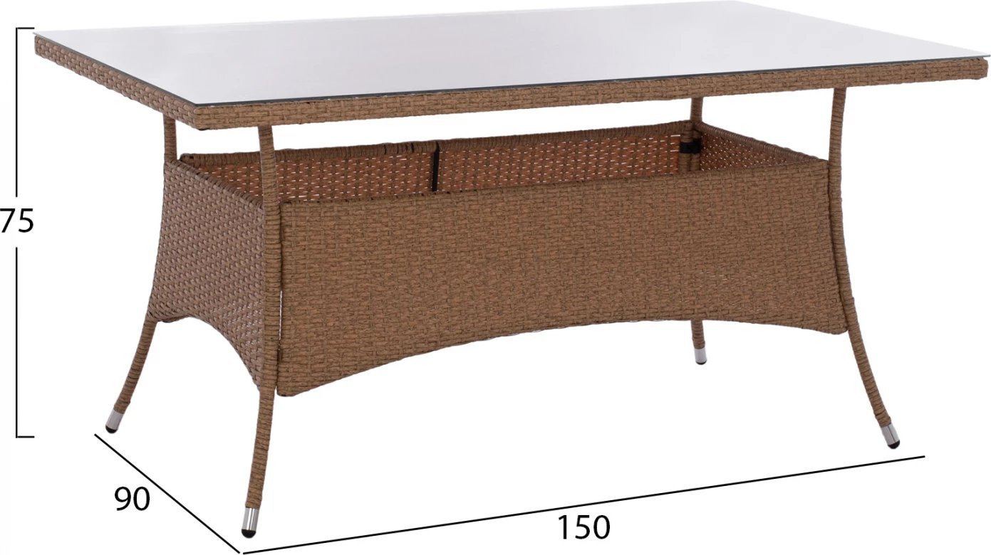Tavolinë metalike Minsk rattan, ngjyrë bezhë-kafe, FH5507.02, 150x90x75 cm