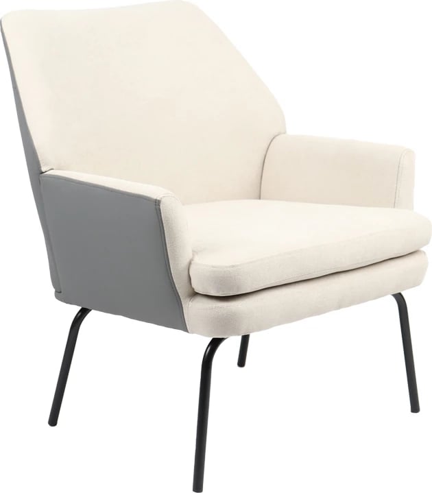 Fotel Kieran, pëlhurë bezhë-gri, këmbë të zeza, 67x89x86cm