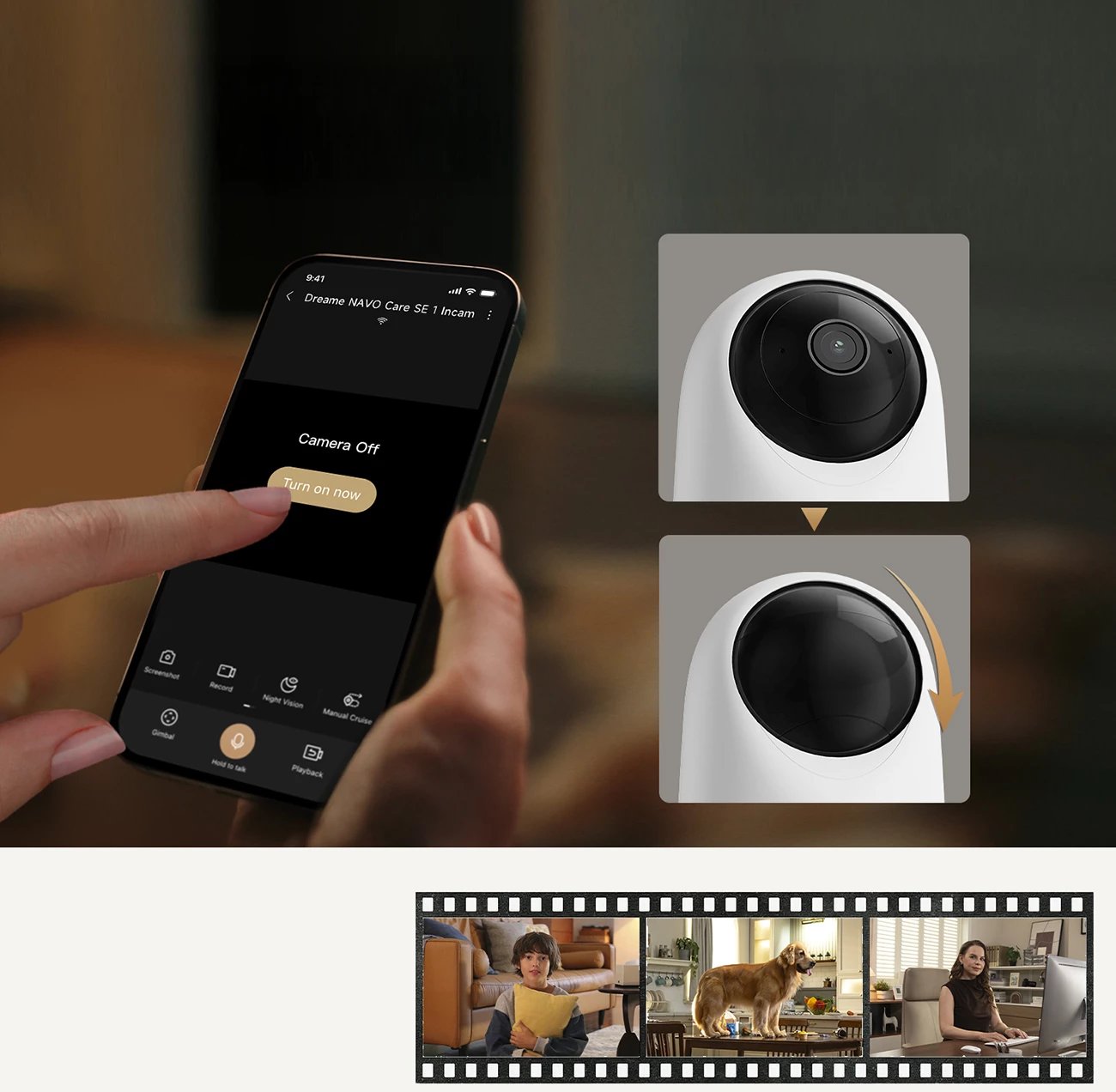 kamerë sigurie e brendshme Dreame Navo Care SE 1 InCam A121 3MP 1080p panoramim 360° IR 10 m Wi‑Fi 2.4/5 GHz e bardhë