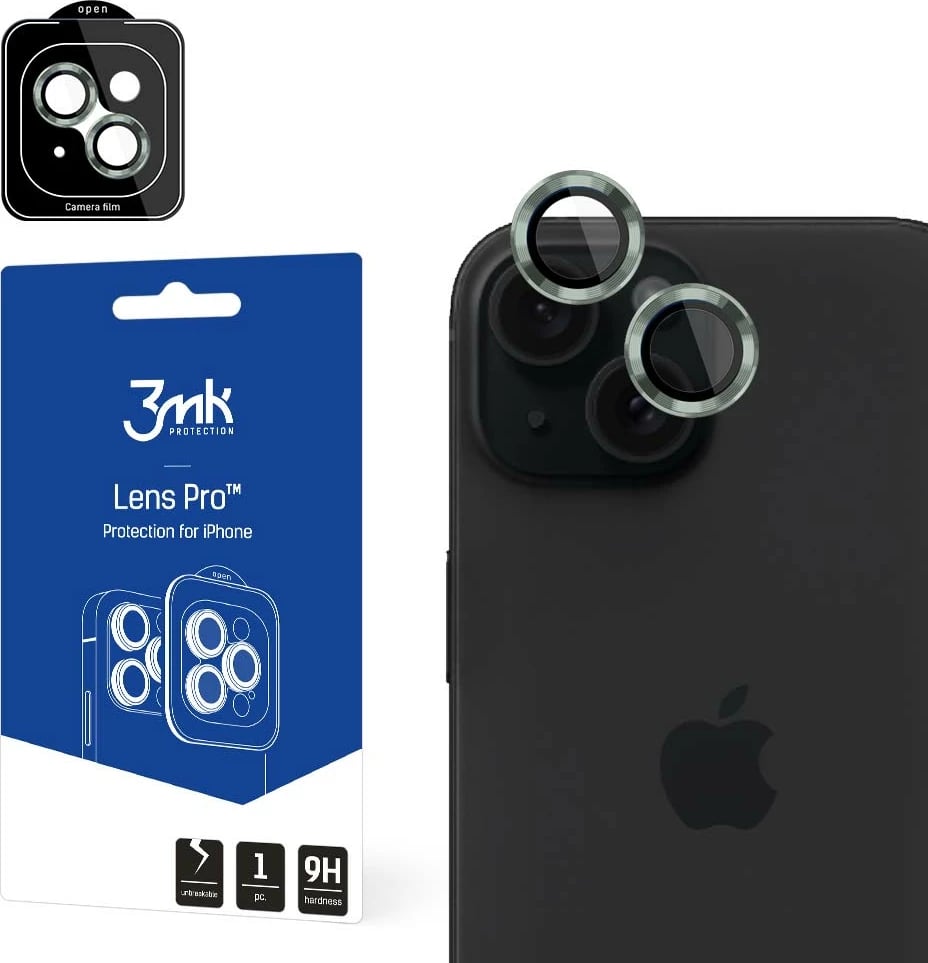 Mbrojtës xhami për kamerë iPhone 15 3mk Lens Protection Pro, Gjelbër