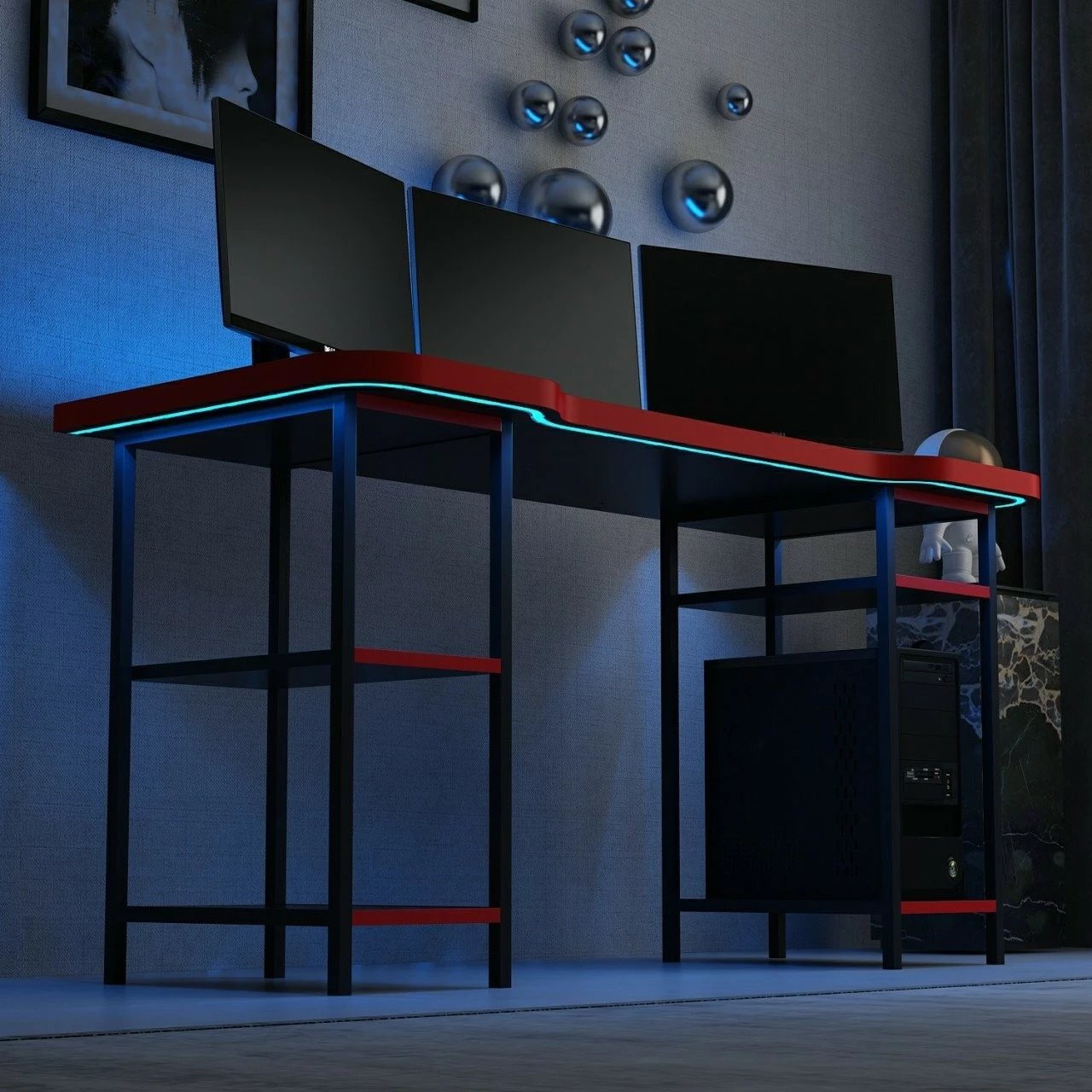 Tavolinë gaming Skye Decor, Phoenix 4, e zezë-kuqe