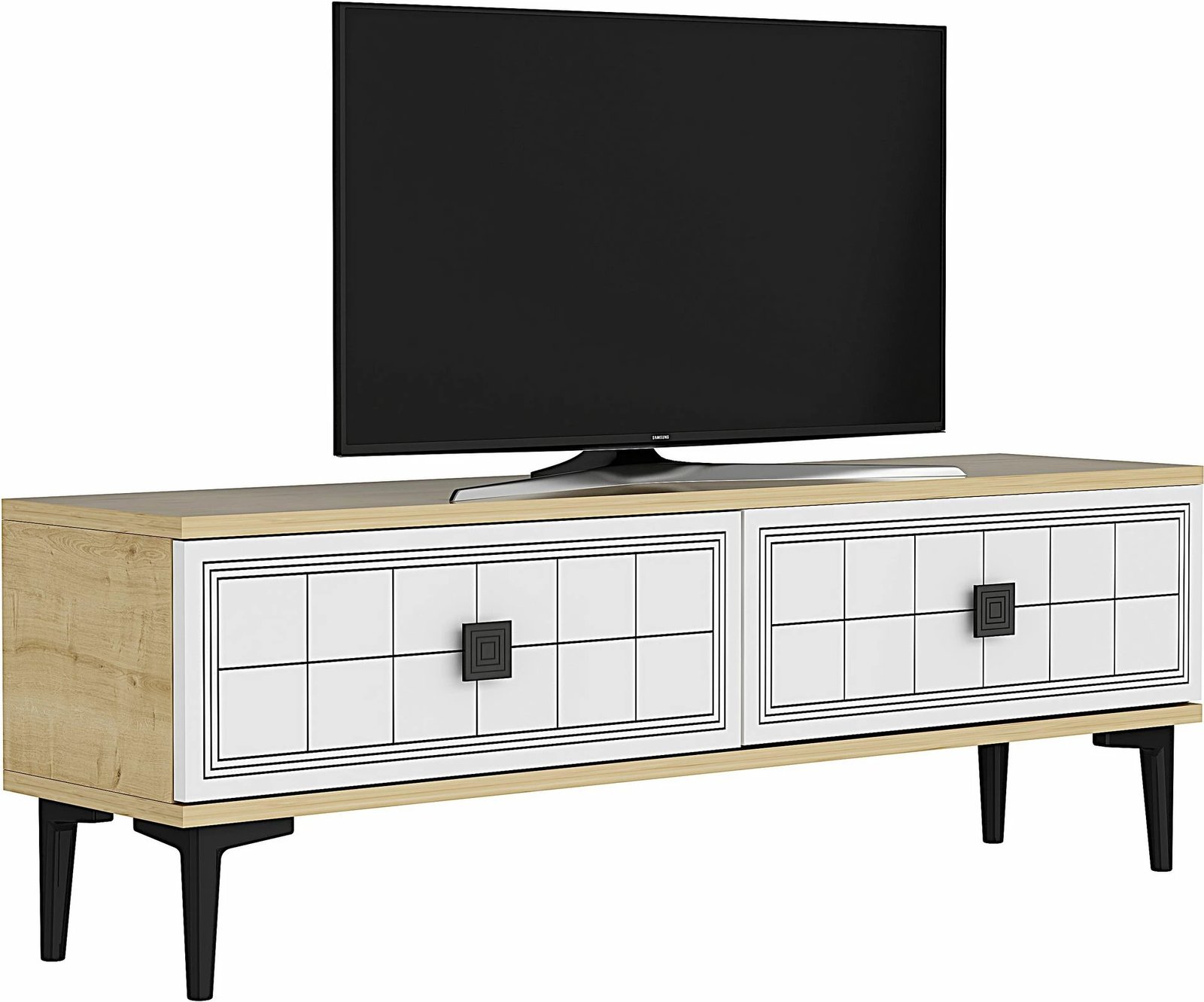 Komodë për TV Skye Decor, Yuka 120, ngjyrë lis safir, e bardhë