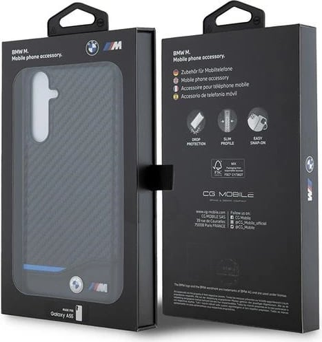 Mbështjellës BMW Leather Carbon për Samsung Galaxy A55, i zi