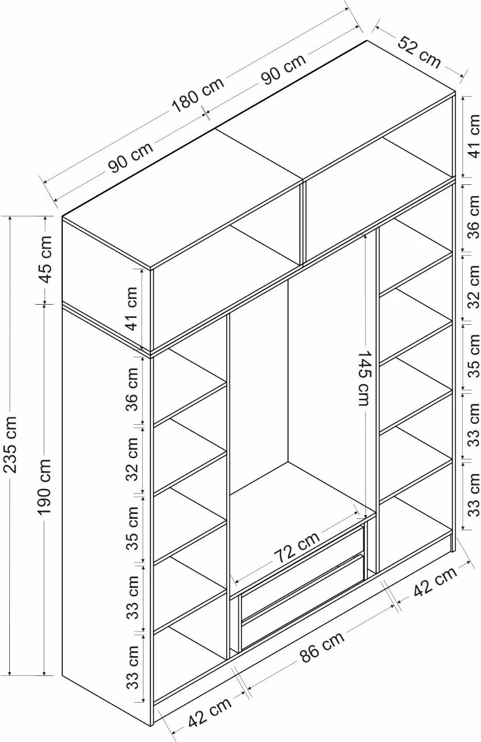 Dollap Hanah Home, Kale - 3084, i bardhë, 180x235x52cm