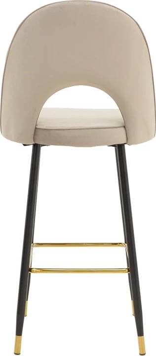 Karrige për bar Casenio, kadife bezhë, këmbë metalike të zeza me detaje të arta, set prej 2 copash, 48x50x117cm