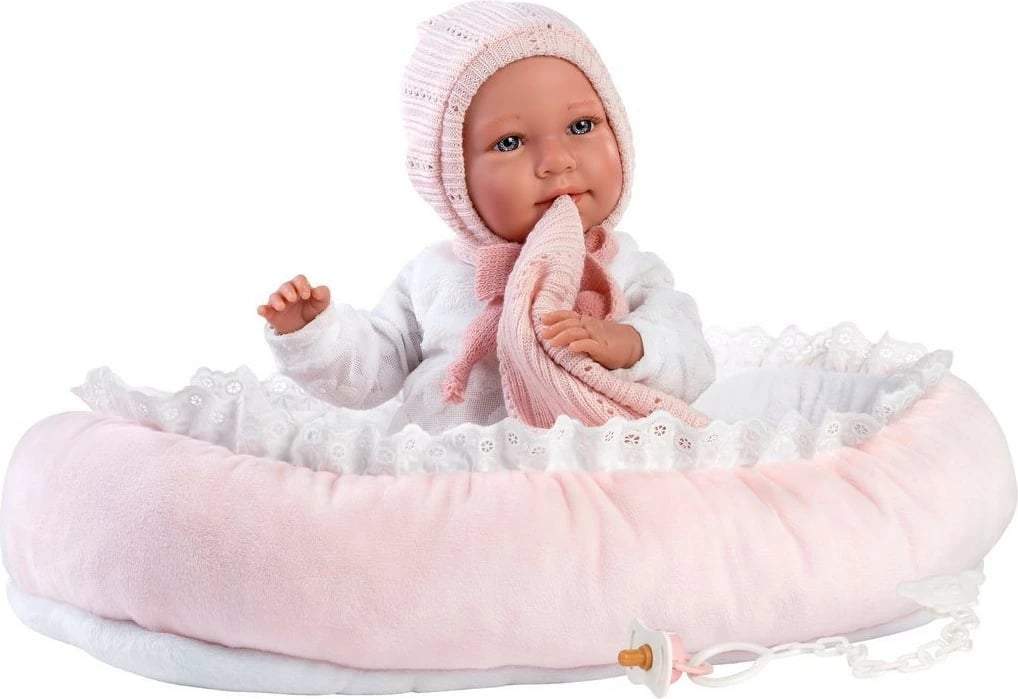Kukull bebe Llorens Mimi 42 cm, pambuk dhe vinil, rozë