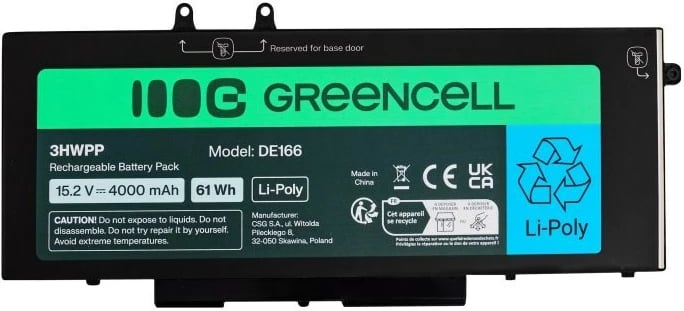 Bateri laptopi Green Cell DE166 për Dell, 4000 mAh, 15.2V, e zezë