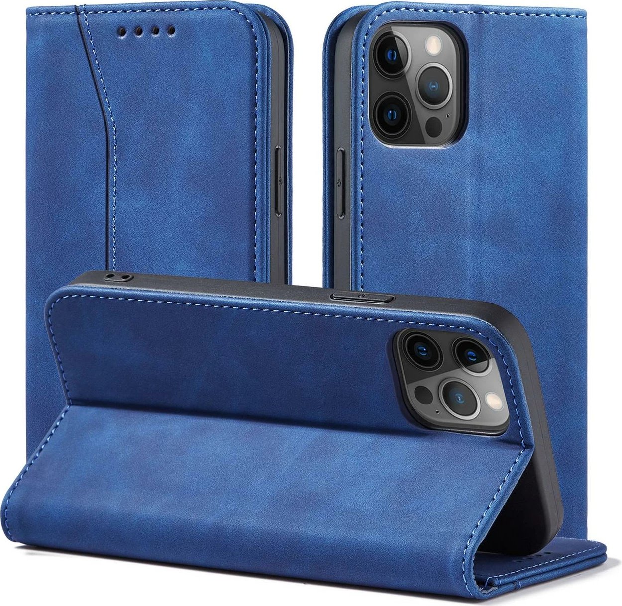 Mbështjellës Hurtel Magnet Fancy Case për iPhone 12 Pro Max, me portofol dhe stand, Kaltër