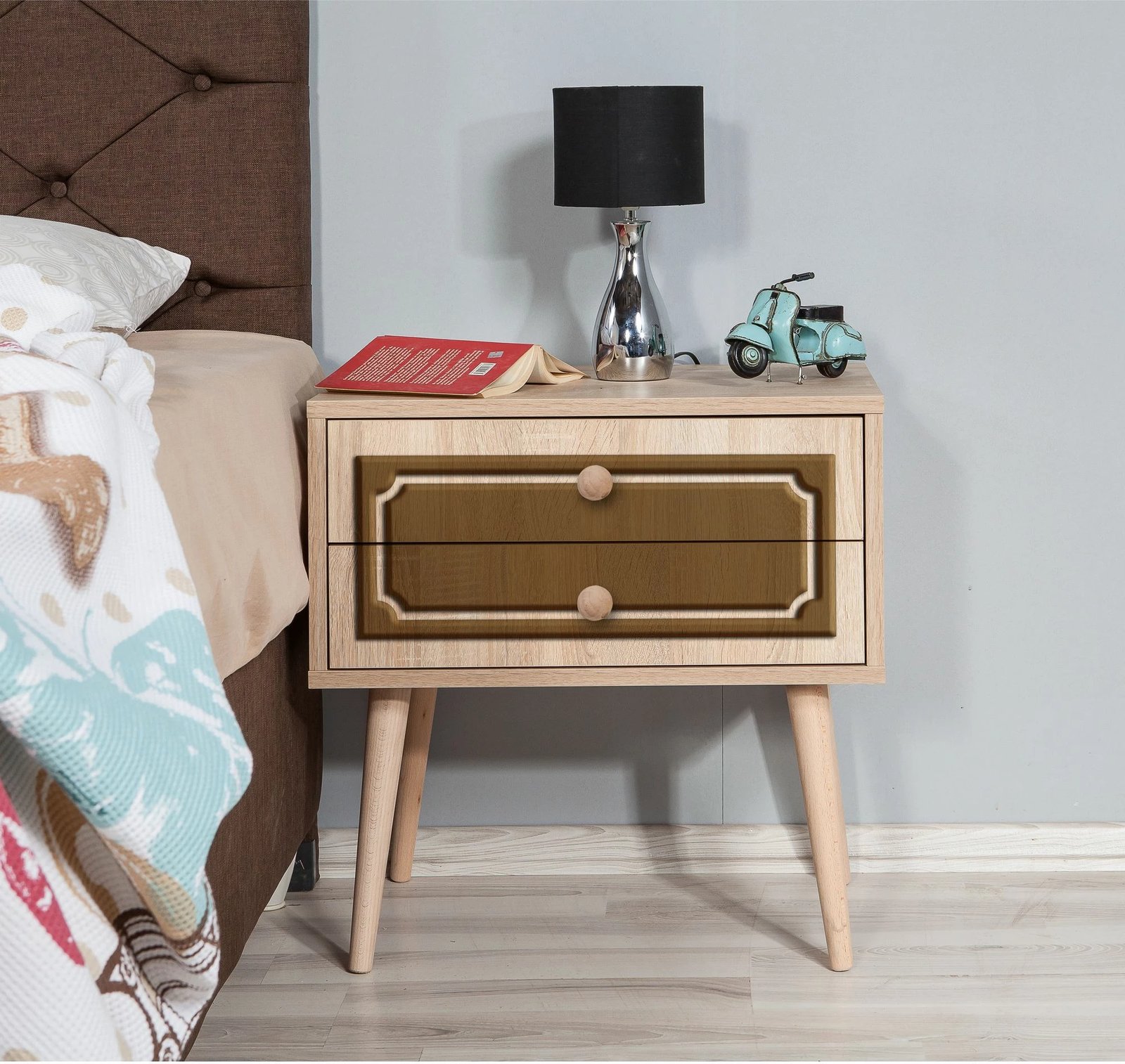 Komodinë nate Skye Decor, dy sirtarë, ngjyrë sonoma oak, 60x61x40cm