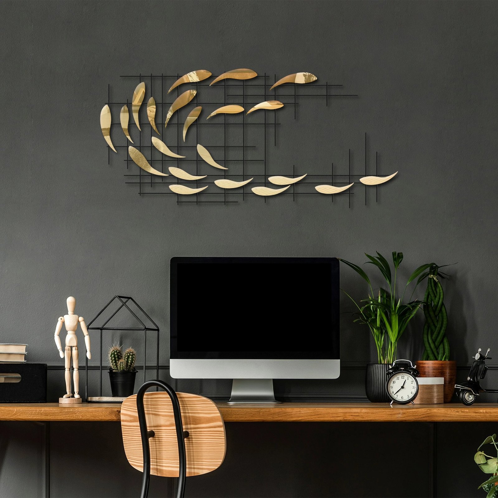 Aksesor dekorativ metalik për mur, Wallity Sheen - 1, shumëngjyrësh, 100x45x4cm