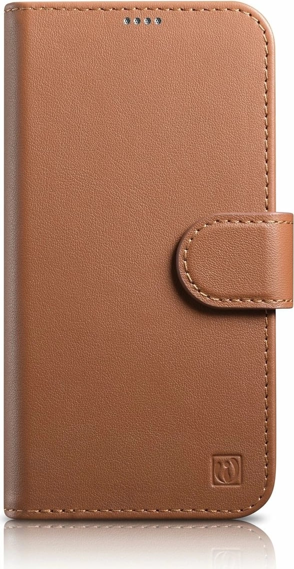 Mbështjellës iCarer Wallet Case 2in1 për iPhone 14 Pro Max, lëkurë natyrale, Anti-RFID, Kafe