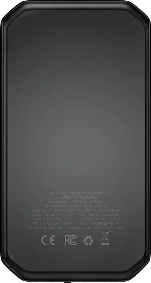Booster Baseus BS-CH001, 10000 mAh, 12V, me kapëse krokodili, e zezë