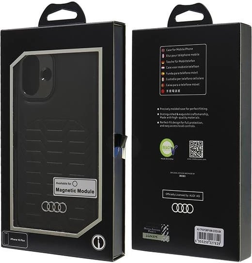 Mbështjellës Audi MagSafe për iPhone 16 Plus 6.7", lëkurë sintetike, zi