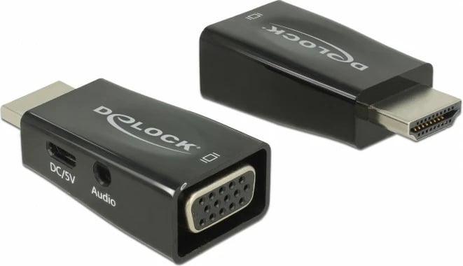 Adapter HDMI në VGA DeLOCK, me audio, i zi