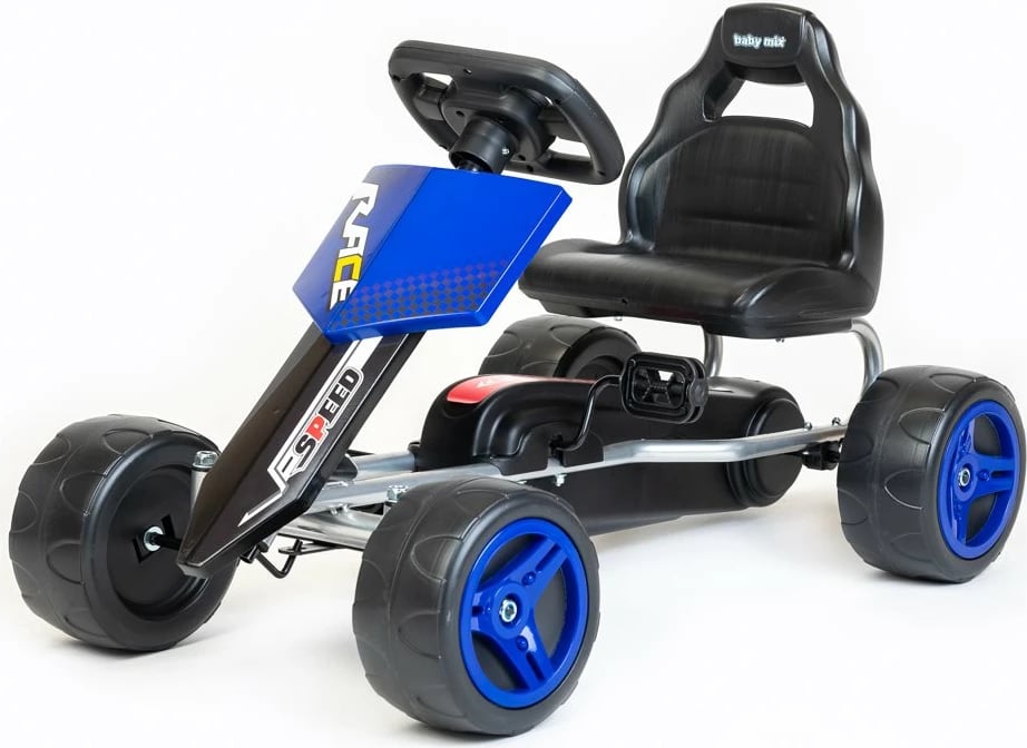 Gokart me pedale, Baby Mix Speedy, transmision me zinxhir përpara/mbrapa, rrota plastike 30 cm, ulëse e rregullueshme, moshë 3-8 vjet, ngjyrë blu