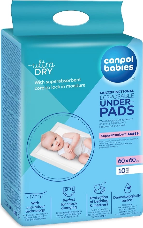 Mbështjellëse higjienike multifunksionale Canpol Babies 60x60cm, 10 copë