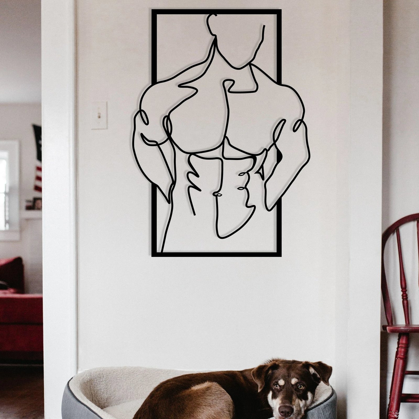 Aksesor dekorativ metalik për mur, trup mashkulli muskulor, Wallity, ngjyrë e zezë