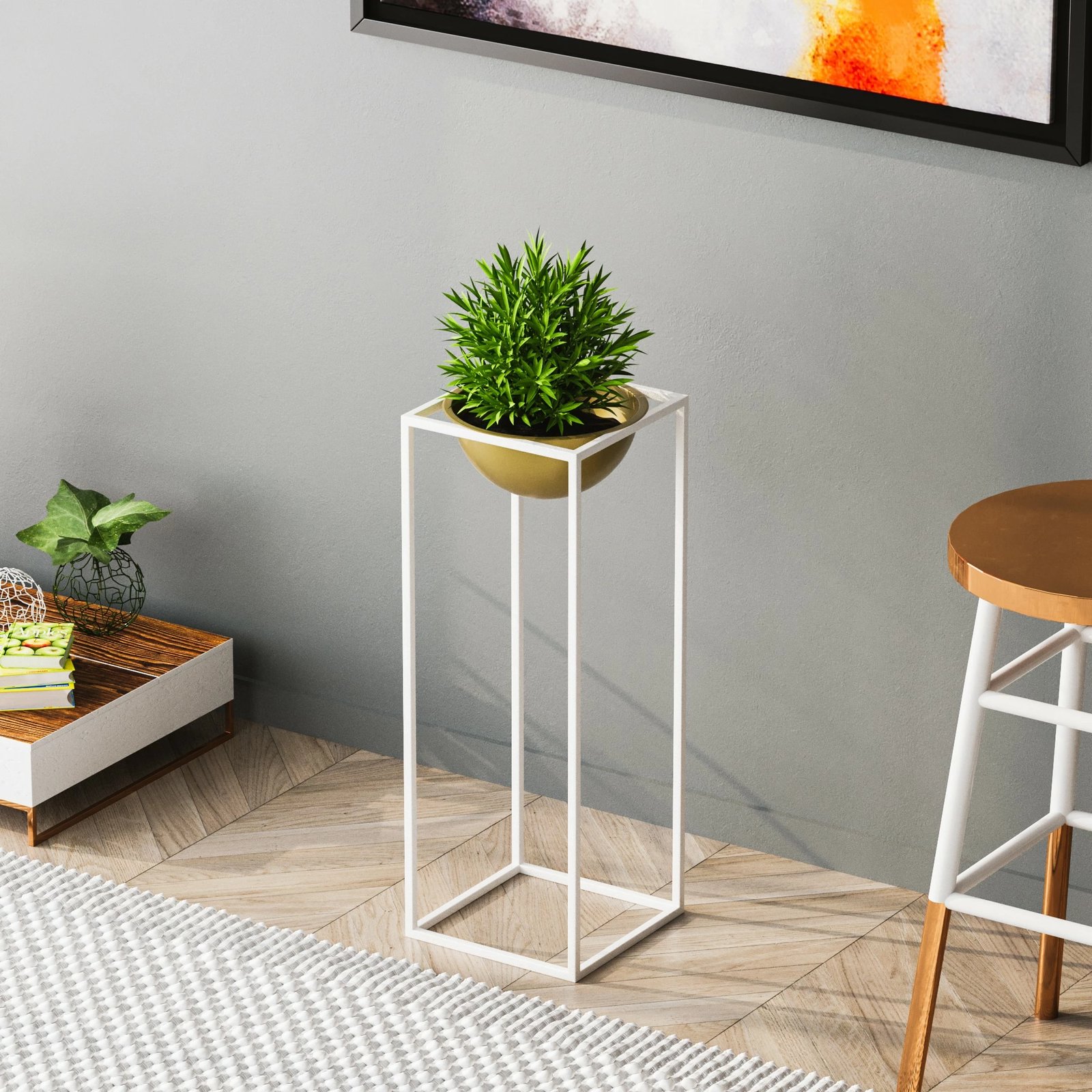 Vazo dekorative, e bardhë dhe ari, GED-021-C