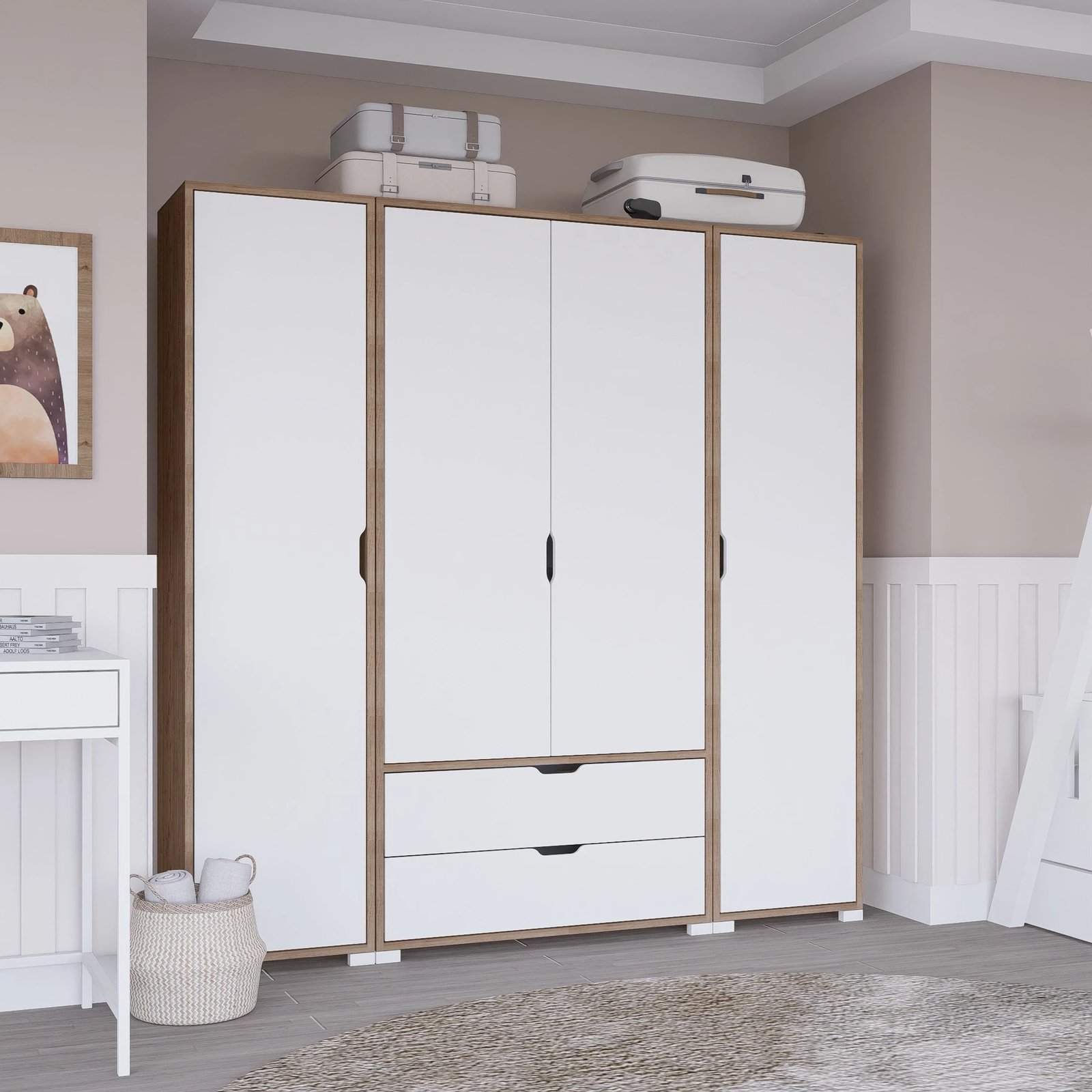 Dollap Hanah Home, Nisan 1600-024, ngjyrë arrë e çelët dhe e bardhë