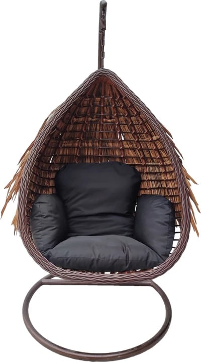 Varur folja swing nest me bazë metali ngjyrë kafe - pe rattan ngjyrë kafe - e zezë 120x105x195cm