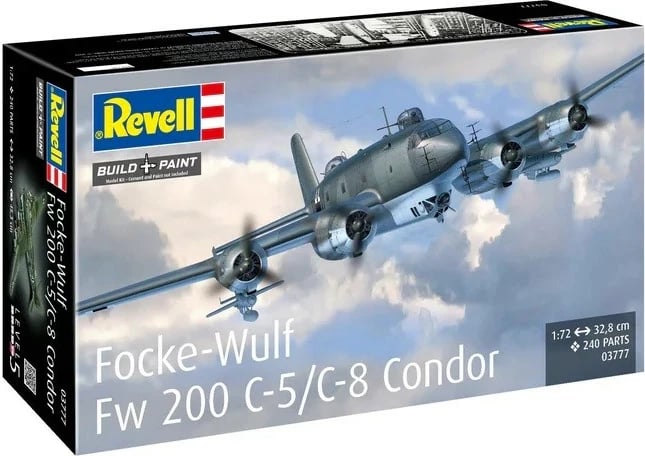 Model plastik aeroplan Revell Focke-Wulf Fw 200 C-5/C-8 REV-03777, shkallë 1:72, 240 pjesë, gjatësi 32.8 cm