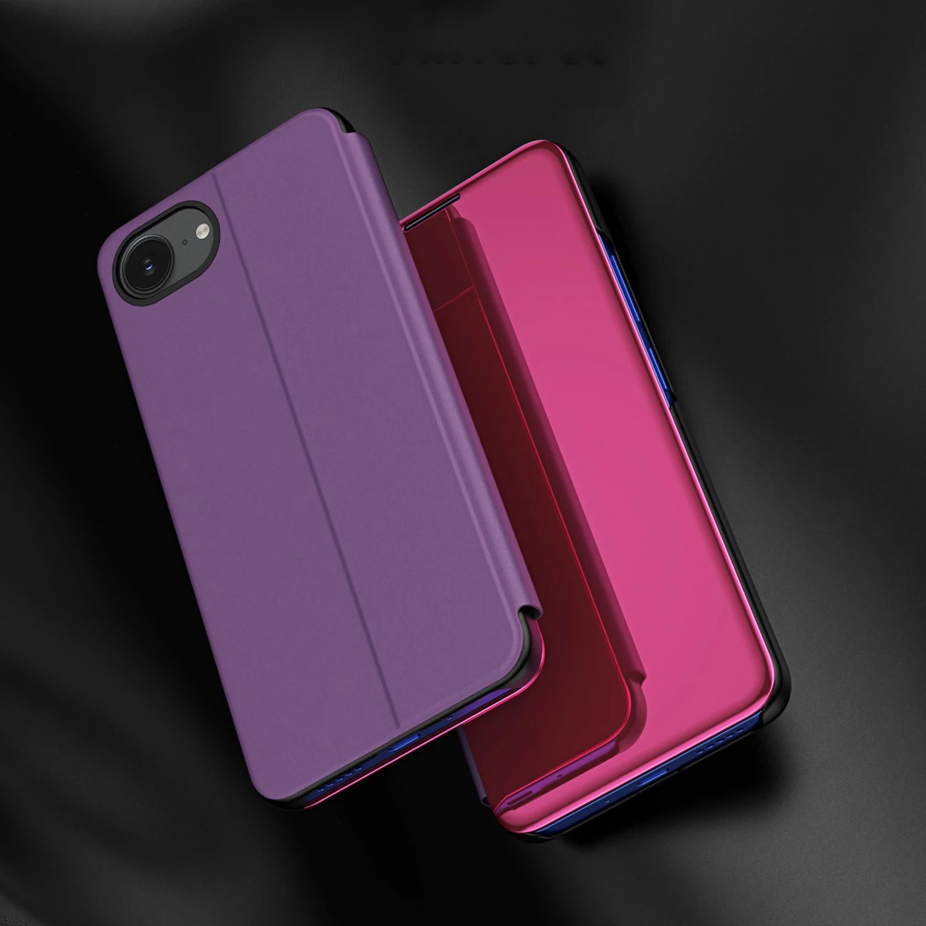 Mbështjellës Hurtel Clear View Case për iPhone 16e, me flap, rozë