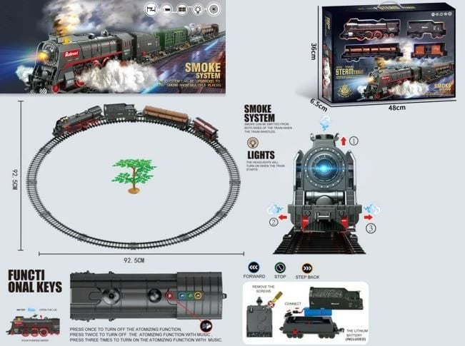 Set trenash Madej 008995 me dritë, tingull, efekt tymi, 48 elemente, me bateri, gri