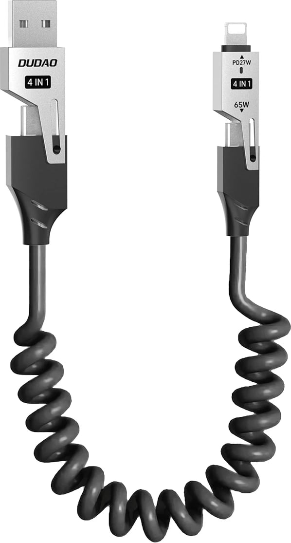 Kabllo 4-në-1 Dudao L20 Pro, 1.5m, 65W, USB-A/USB-C në Lightning/USB-C, e zezë
