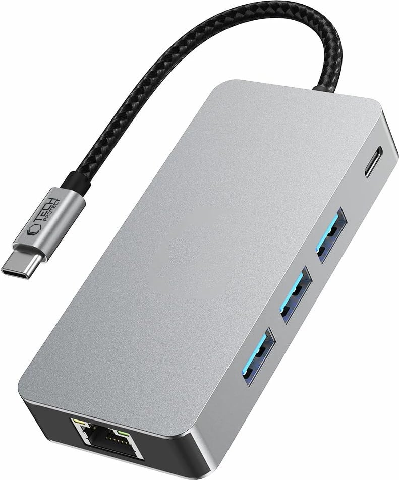 HUB Tech-Protect HB05 9-në-1, USB-C, HDMI 4K, RJ45, SD/TF, Gri