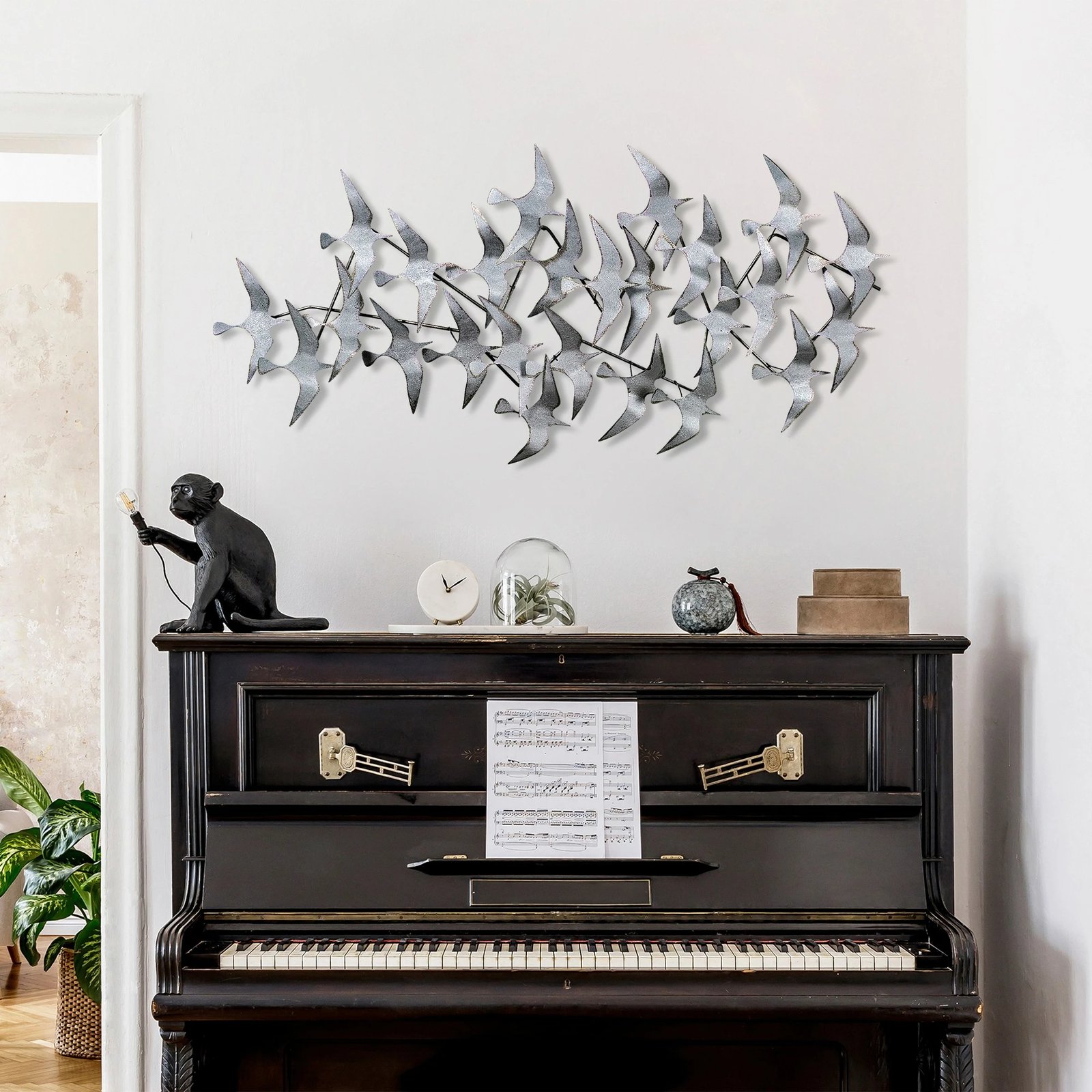 Aksesor dekorativ muri prej metali Wallity, Martılar 3, shumëngjyrësh, 59x124cm