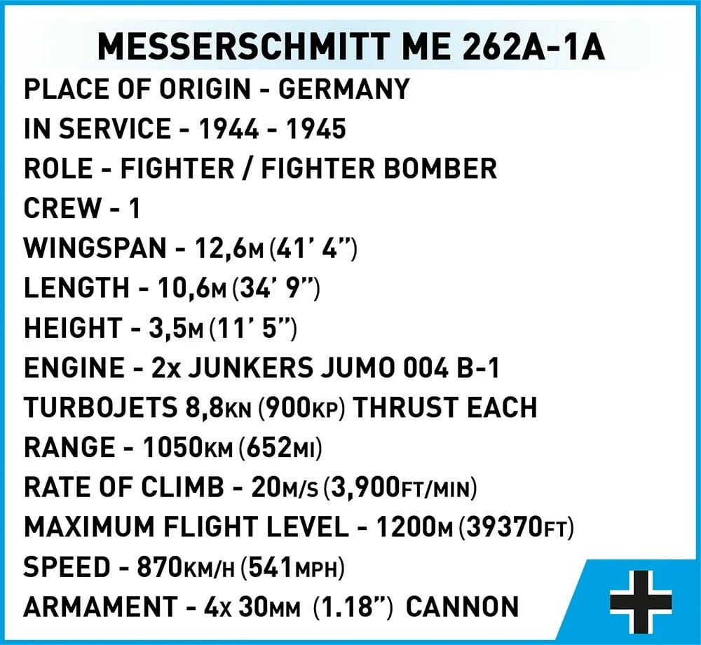 Set ndërtimi Cobi Klocki Messerschmitt Me262 A-1a, 390 pjesë, me figurë piloti, Jeshile/Gri Set ndërtimi Cobi Klocki Messerschmitt Me262 A-1a, 390 pjesë, me figurë piloti, Jeshile/Gri