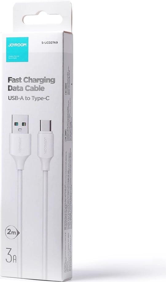 Kabllo karikimi dhe të dhënash, Joyroom, Long-Lasting Series A9 S-UC027A9, 2m 3A 20W USB-A në USB-C USB 2.0 480 Mbps, e bardhë