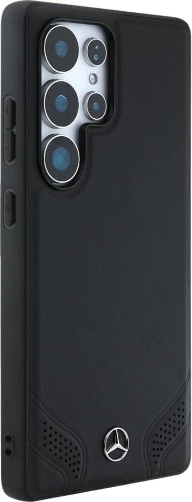 Mbështjellës Mercedes Leather Curved Stitches për Samsung Galaxy S25 Ultra, i zi