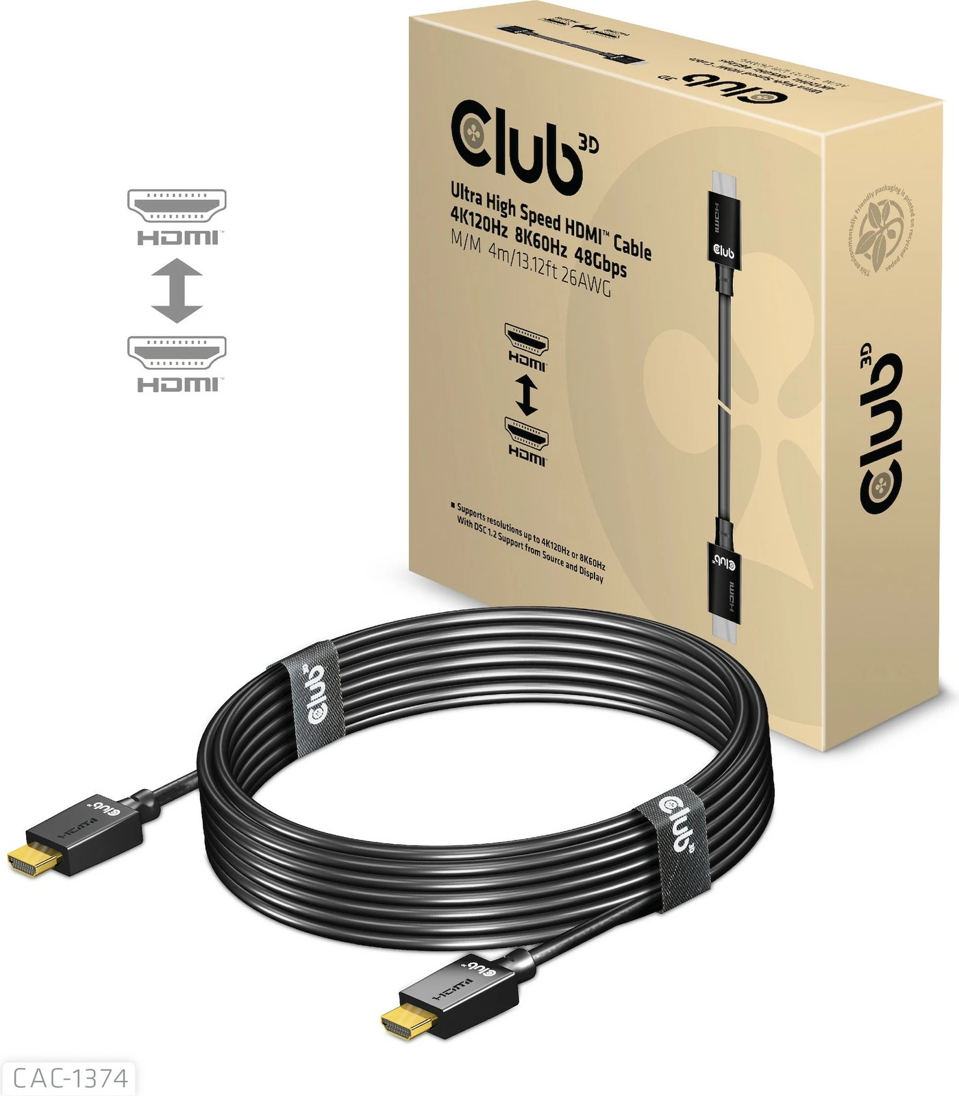 Kabllo HDMI Club3D Ultra High Speed 2.1, 4m, e zezë