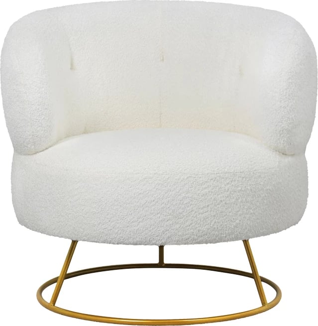 Fotel Connie, stof bouclé krem, këmbë metalike ari, 87x81x81cm