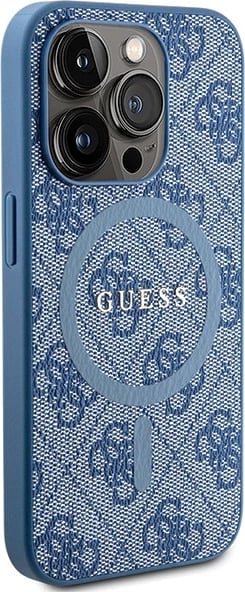 Mbështjellës Guess 4G Collection Leather Metal Logo MagSafe për iPhone 14 Pro, Kaltër
