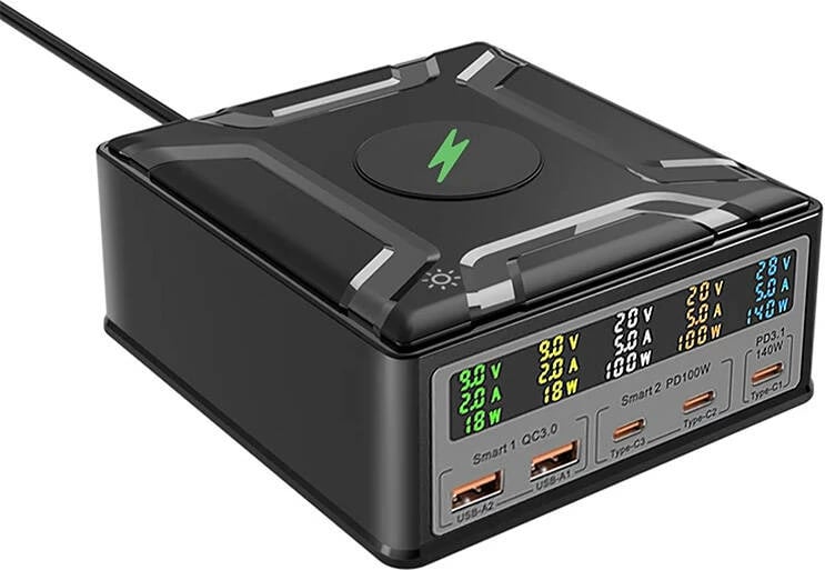 Karikues rrjeti BlitzWolf BW-S28, 260W, 2xUSB-A, 3xUSB-C, karikim wireless 15W, i zi