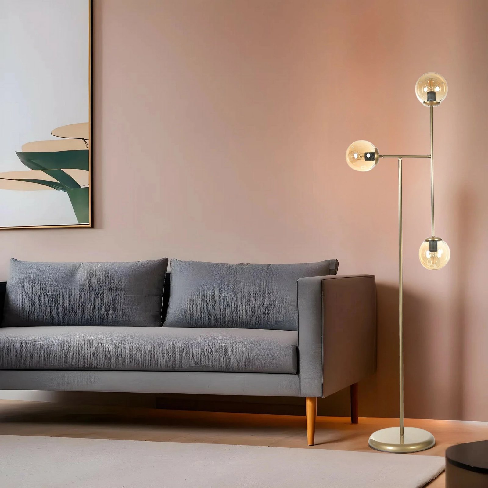 Llambë dyshemeje Opviq, 8821-1, metal dhe qelq, ngjyrë amber dhe ari