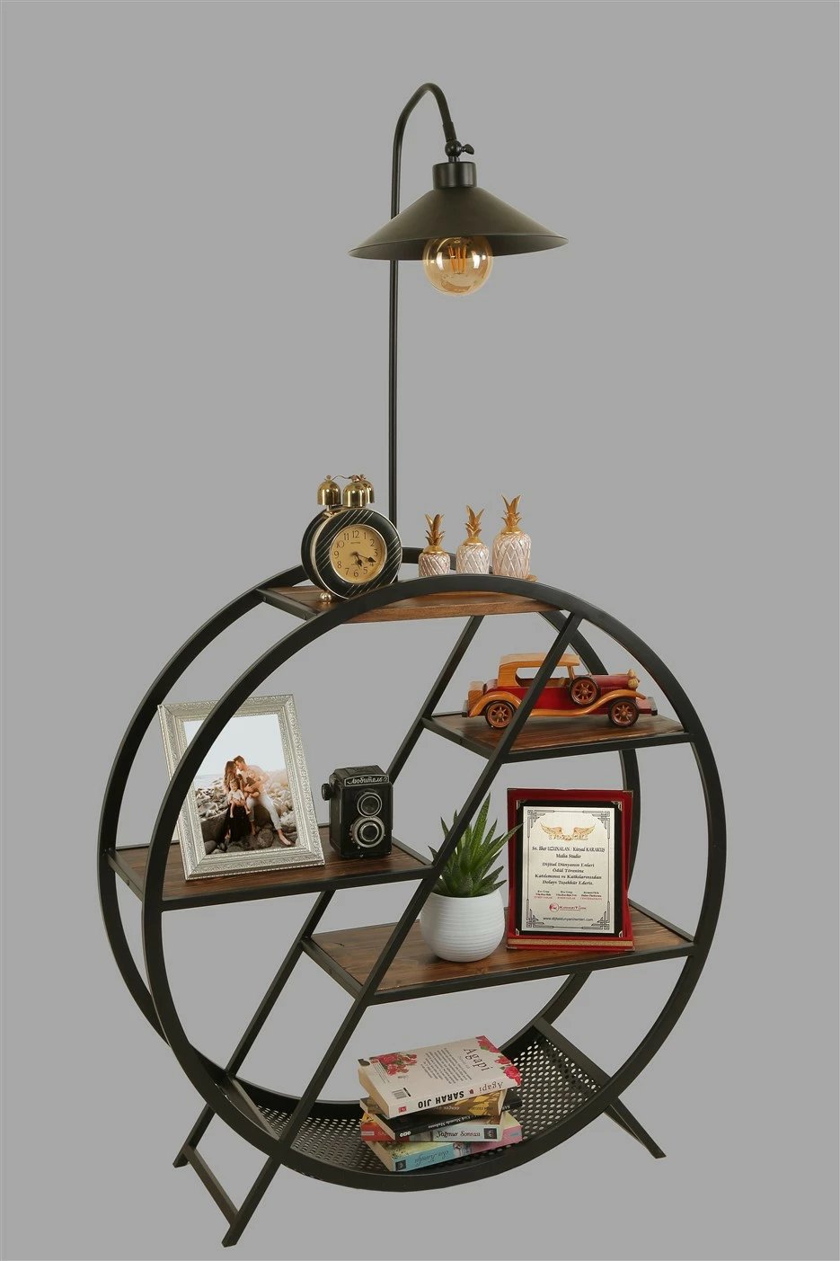 Llambë dyshemeje me raft libra, ngjyrë arre, Opviq 8529-2