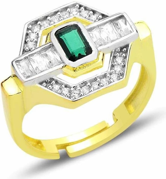 Unazë argjendi Jumeon, gur zirkon i gjelbër, SGTL12699