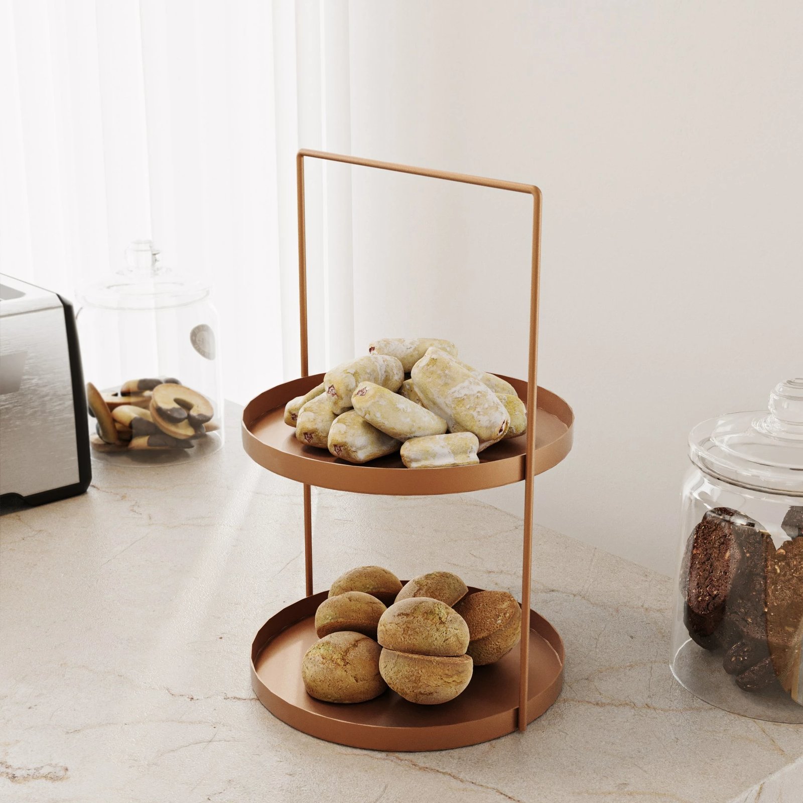 Aksesor dekorativ metalik, dy nivele, ngjyrë bakri, Tılos-A, Aberto Design