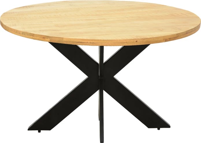 Tavolinë Royalty, dru mango i fortë, 4cm, ngjyrë natyrale, këmbë metalike të zeza, D130x77cm